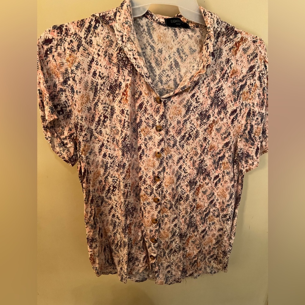 Oversized snake pink shirt large. Buttons down and has side pockets. Tunic
